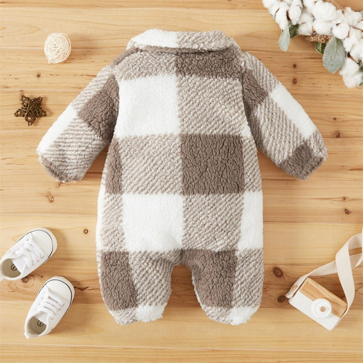 Snuggish Baby Plaid Fluffy Fleece Long-sleeve Romper