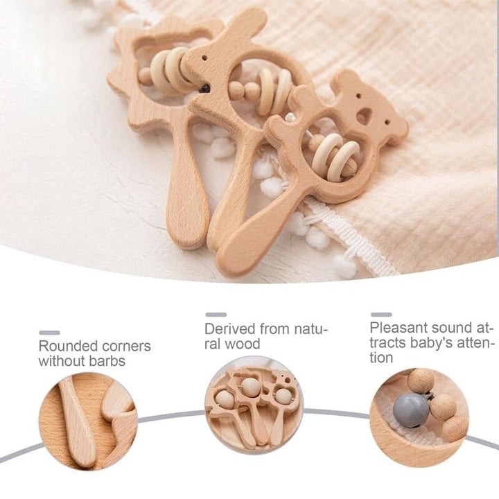 Beech Wood Baby Rattle and Teething Ring