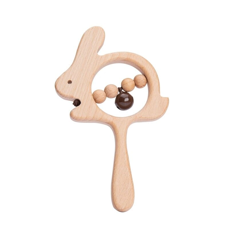 Beech Wood Baby Rattle and Teething Ring