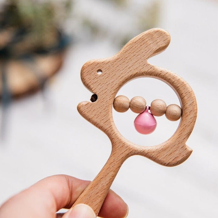 Beech Wood Baby Rattle and Teething Ring