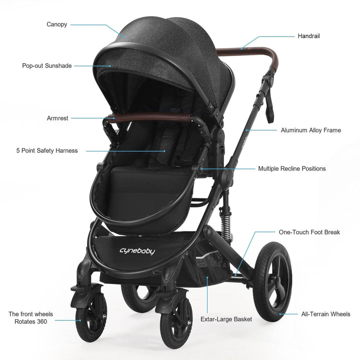 Cynebaby 2 in 1 Convertible Cradle Pram or Stroller