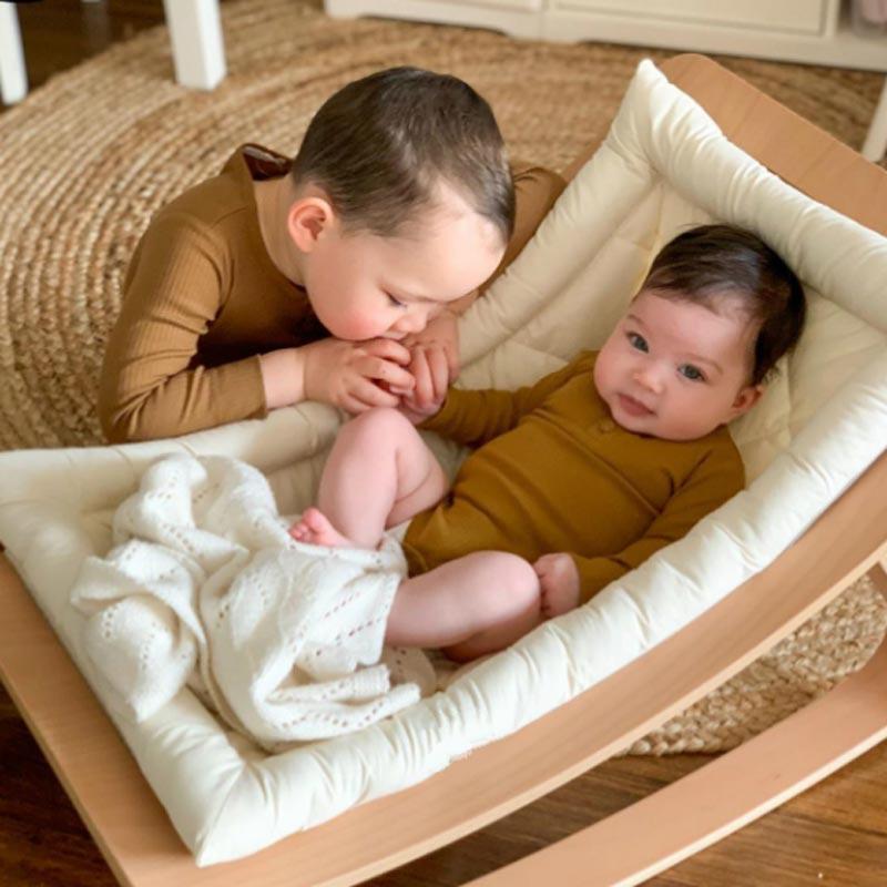 Natural Wooden Organic Cotton Cushion Baby Rocker